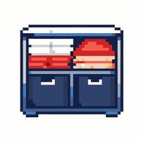 Pixel Art Storage Cabinet with Clothes and Boxes vector