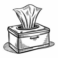 Hand Drawn Tissue Box Illustration with Paper Sheet in Vintage Style vector
