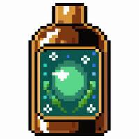 Retro Pixel Art Magic Potion Bottle with Star and Green Glow vector
