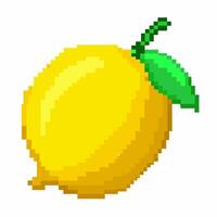 Vibrant Pixel Art Lemon with Green Leaf on White Background vector