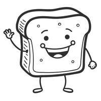 Smiling sandwich character waving, bread with happy expression vector