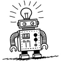 Retro robot with light bulb head illuminates ideas in vintage design vector