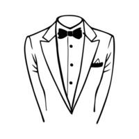 Minimalist black and white tuxedo design with bow tie and pocket square illustration vector