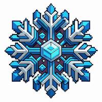 Retro Pixel Art Snowflake Design with Geometric Symmetry and Winter Colors vector