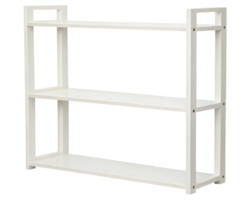 White three-tiered shelving unit on a transparent background png