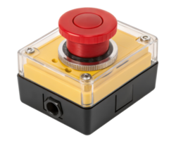 Red emergency stop button on a transparent background png