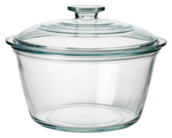 Glass casserole dish with lid on a transparent background png