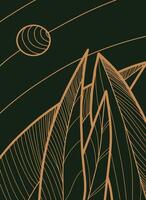 Abstract line art style background with leaves. Modern simple Japanese design. Outline hand drawn illustration. vector