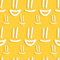 Abstract doodle seamless pattern with smile emoji. Fabric print template with hand drawn face symbol. Trendy yellow background for kids. vector