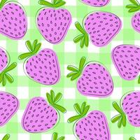 Colorful strawberry seamless pattern. Doodle fabric print template with berries. Hand drawn juicy fruit package design. vector