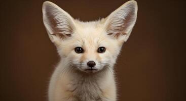 Fennec Fox Portrait with Large Ears on Brown Background photo