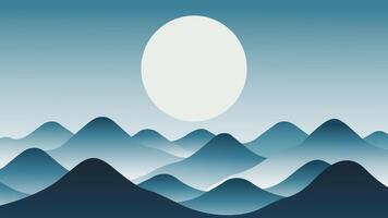 Minimalist Mountain Landscape with Moon Abstract Background vector