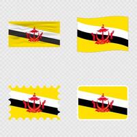 Brunei national flag in four different styles. vector