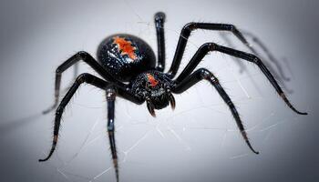 Black Widow Spider Close-up Showing Red Markings on Web photo
