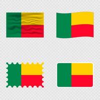 Benin national flag in four different styles. vector
