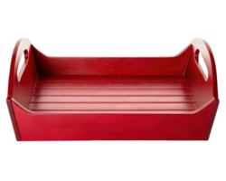 Red wooden tray with handles for serving on a transparent background png