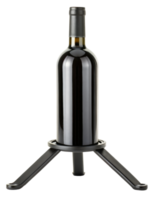 Wine bottle stands securely in a metal holder on a transparent background png