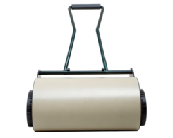 A lawn roller with a handle prepares soil for planting on a transparent background png