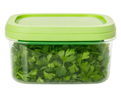 Fresh Parsley Leaves in Airtight Green Container on a transparent background png