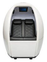 Relaxation pod with a black leather seat inside on a transparent background png