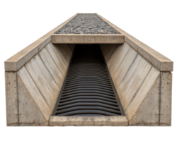 A concrete drainage ditch with a grate manages water runoff on a transparent background png