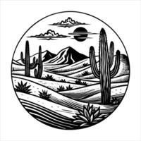 Desert Landscape With Dunes Cacti vector