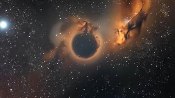 Fantasy animation scene cosmic firestorm. A breathtaking nebula, swirling with fiery orange and brown hues, explodes across a backdrop of countless stars, creating a mesmerizing cosmic spectacle. video