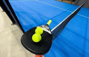 padel racket on a padel court with a ball photo