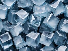 A clear close-up of uneven ice cubes with sharp, jagged edges caught in a frozen state. photo