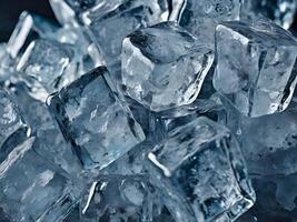 A detailed macro shot capturing the irregular shapes of frozen ice cubes with jagged surfaces. photo