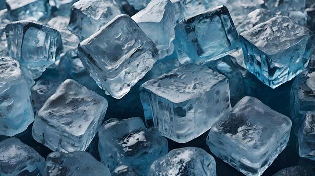 A sharp, high-definition image of crushed ice cubes, each with distinct sharp edges. photo
