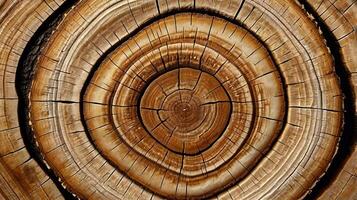 A crisp close-up view of tree rings, showing the distinct growth lines and fibers of the wood. photo