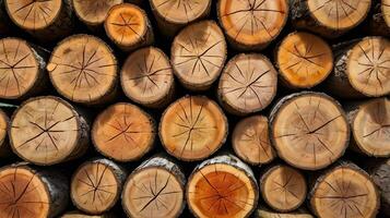 A sharp macro shot of timber logs emphasizing their rugged bark and grain. photo