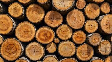 A close-up perspective of split firewood, highlighting its coarse texture and patterns. photo
