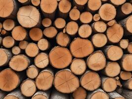 A macro view of freshly chopped logs showcasing their grain and bark in high detail. photo