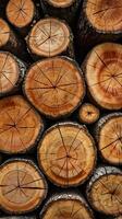 A crisp photograph capturing the intricate details of split firewoods texture. photo