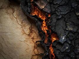 A detailed perspective of rough, scorched paper edges breaking apart. photo