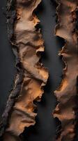 A macro capture of brittle, charred paper edges with dark shadows. photo
