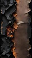 A high-resolution image of dark, crumbling burnt paper along the edges. photo