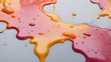 A high-definition macro of dripping paint creating organic, flowing designs. photo
