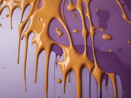 A high-resolution view of wet, glossy paint dripping down in smooth patterns. photo