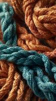 A close-up showing interwoven threads forming fabric loops. photo