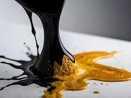 A macro image showing ink gently flowing across paper with visible texture. photo