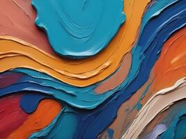 A zoomed-in view of textured, multi-colored oil paint on canvas. photo