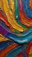 A high-resolution image of thick, colorful oil paint with visible texture. photo