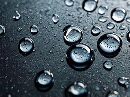 A high-definition capture of water droplets resting on metal. photo