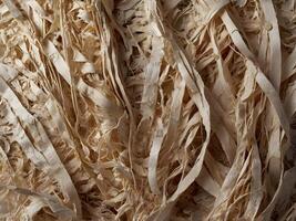 A close-up view of rough, frayed fibers along torn paper edges. photo