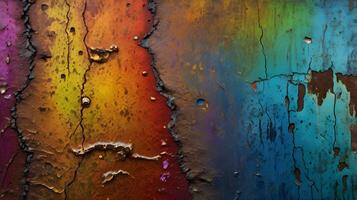 A high-resolution view of metal surface with rainbow oxidation from heat. photo