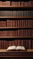 A distinguished setting filled with classic books and American historical documents, leaving space for Presidents Day content. photo