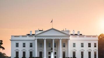 A soft morning light bathes the White House, with a sky gradient perfect for adding text, ideal for Presidents Day. photo